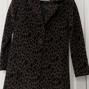 Bernardo Women's Leopard Print Faux Fur Wool Blend Trench Coat